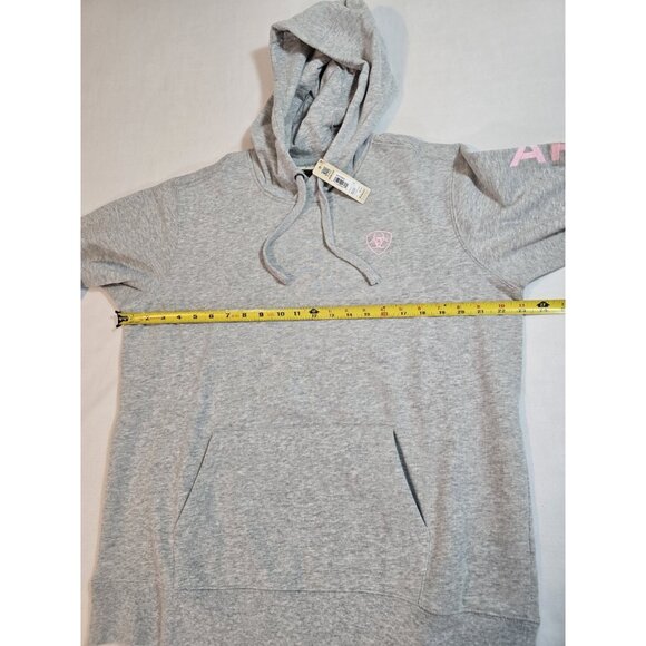 Ariat Womens Logo Spell Out Hoodie Sweatshirt pocket Gray Pink Size L New - Picture 14 of 16